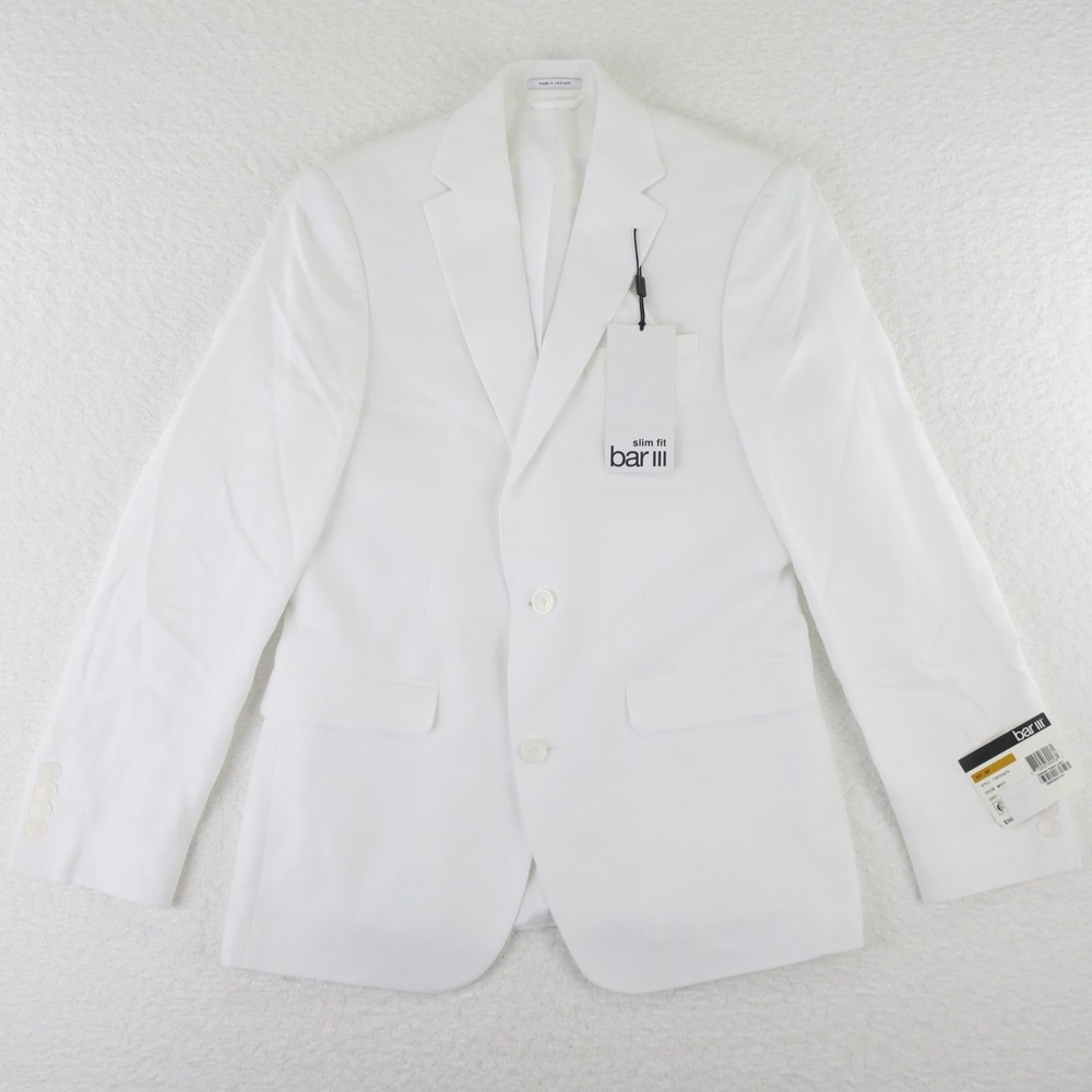 bar III Linen Summer Blazer Sport Coat Jacket Mens 36R Slim‎ Fit White